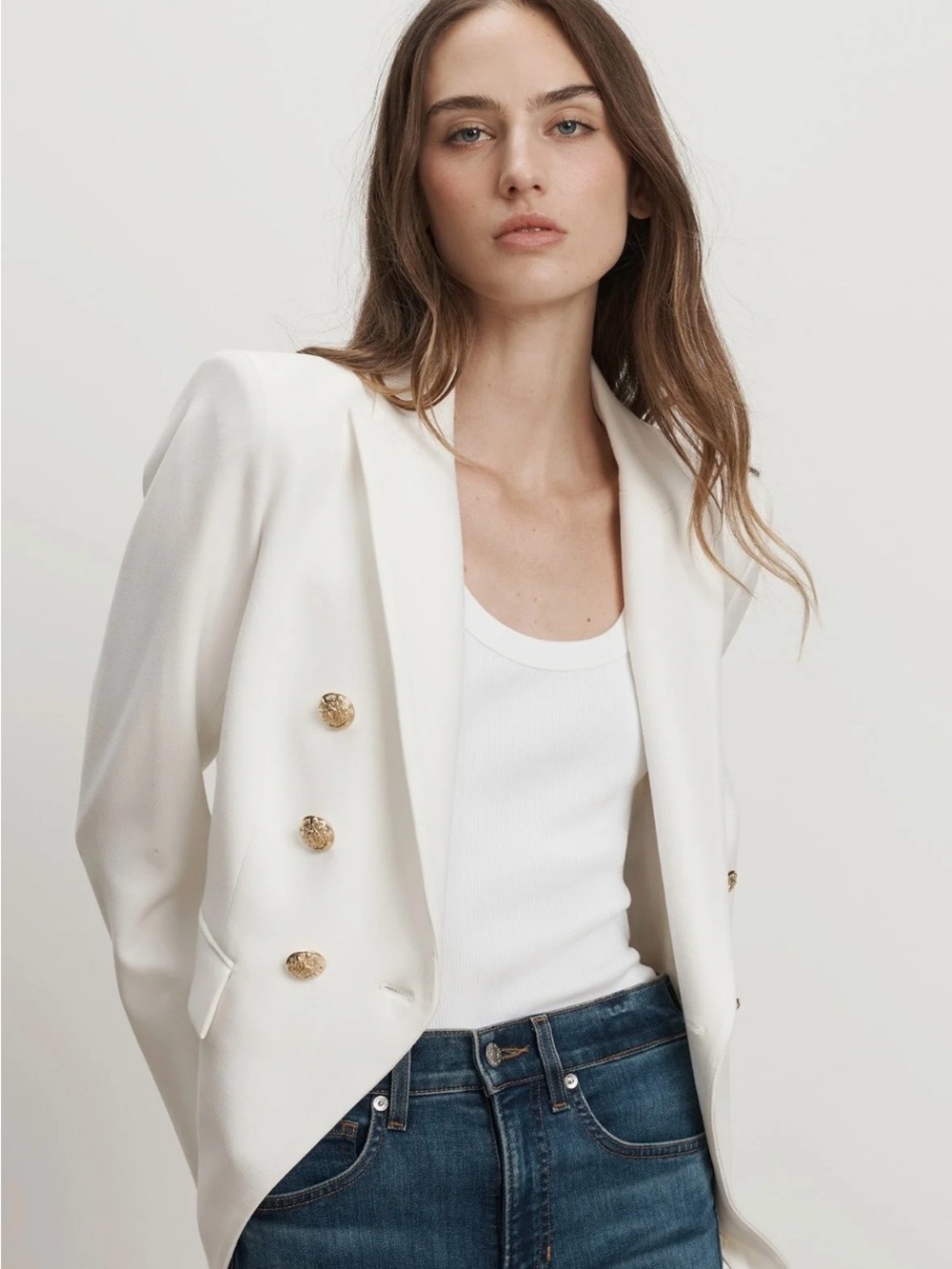 VERONICA BEARD Miller Dickey Jacket
Off-White Flap-Pocket Double-Breasted Blazer